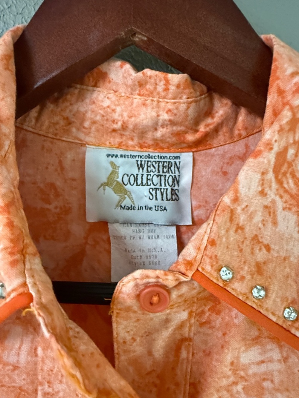 Embellished Orange Button-Down Western Shirt - Picture 3 of 7